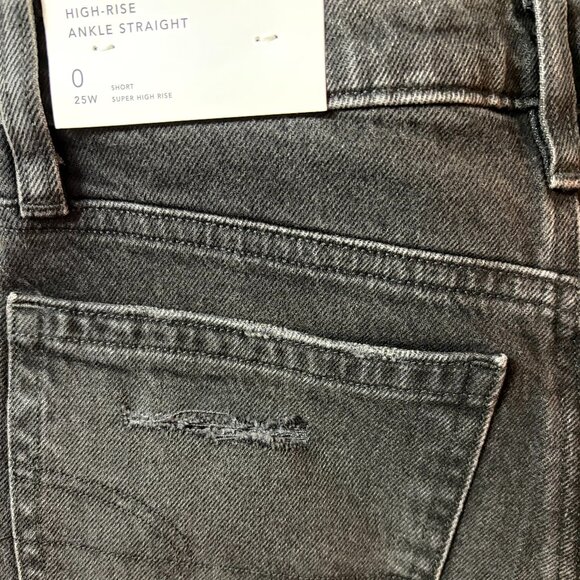 American Eagle Super High-Rise Ankle Straight Jeans, Black Distressed - Picture 6 of 6